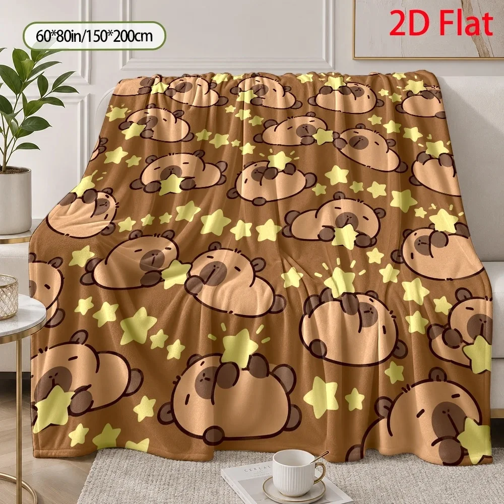 2D Flat Surface, 280G/Square Meter, Nap Blanket, Fireplace Blanket, Sleeping Capybara and Star Pattern, Flannel Winter Scene Illustration Flannel Blanket, Christmas Gift, Birthday Gift