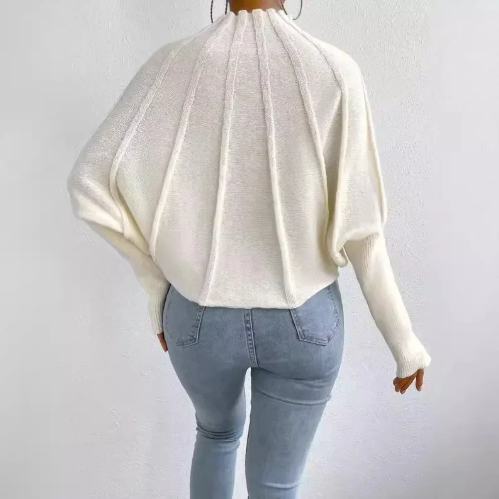 2024 Kintted Pullover Batball Sleeve Sweater Women Solid Round Neck Long Sleeve Top New T-shirt Loose Spider Web Short Knitwear