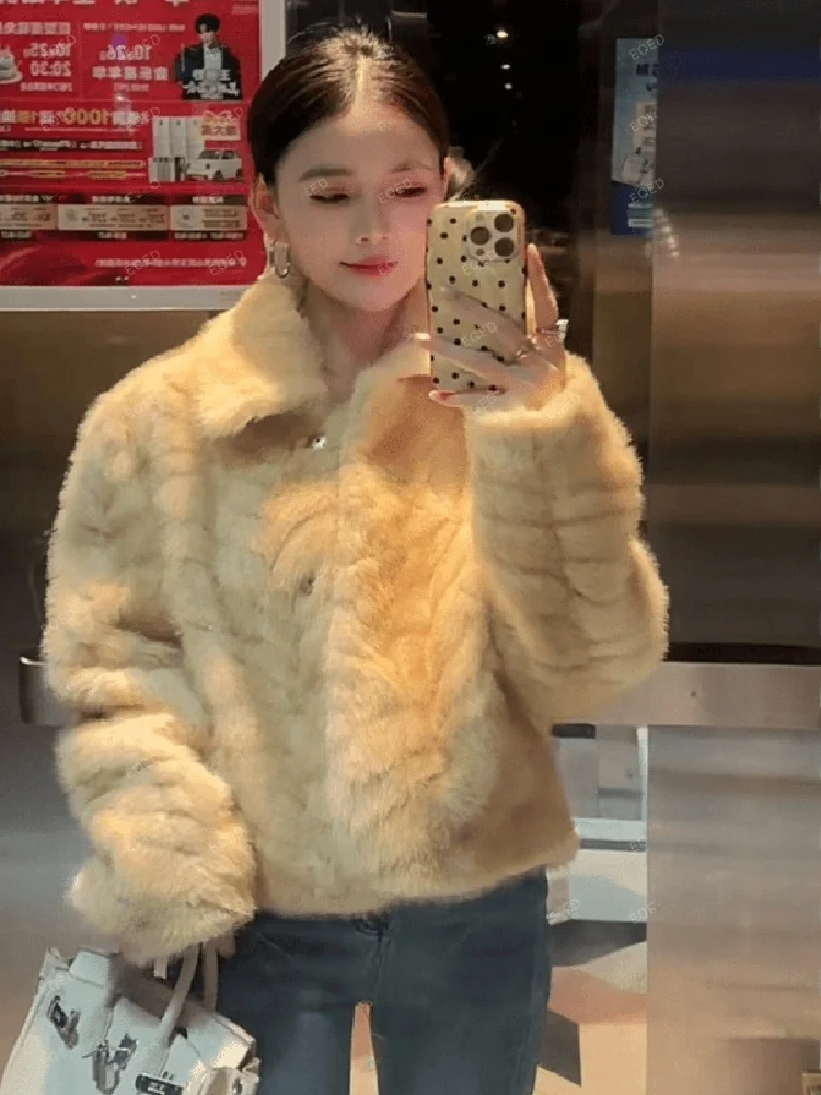 

Korean High-End Golden Le Mink Imitation Fur Lamb Fur Jaet Women's Winter Inteated Skin Warm Top Meveen Commute Sle
