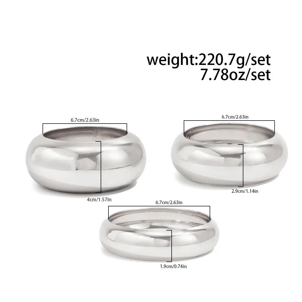 KunJoe 3 قطعة/المجموعة لامعة مستديرة مكتنزة الإسورة سوار للنساء مبالغ فيها الذهب اللون تكويم كبير واسعة سوار مجوهرات الحفلات #4