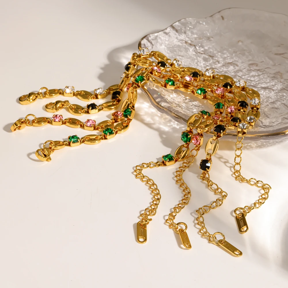 18K vergoldetes Edelstahl-Armband mit Zirkonia-Steinen in Krallenfassung, geometrisches Design, exquisite Kette, Schmuckgeschenk für Partys, Verkaufsschlager – Detail 3