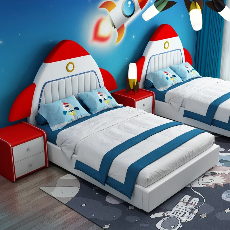 

Rocket children's bed boys twin 1.35m with guardrail splicing youth bedroom single bed two brothers bed