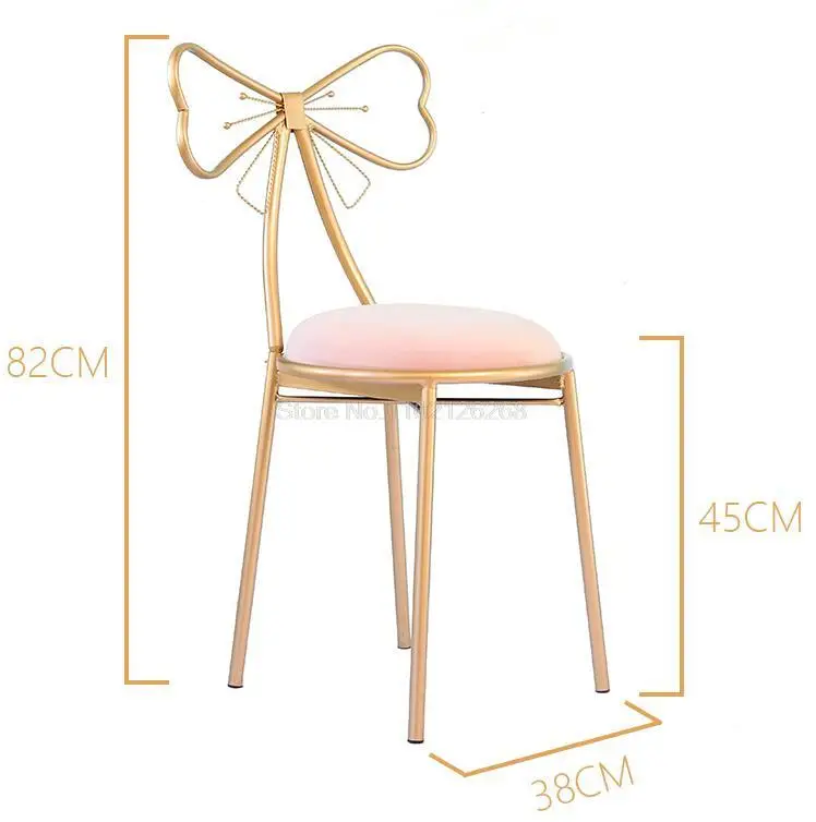 Nordic Princess Backrest Makeup Chair Gold Iron Leg Bow Tie Barstool With Seat Cushion Salon Spa Cafe Pub Kitchen Dressing Chair