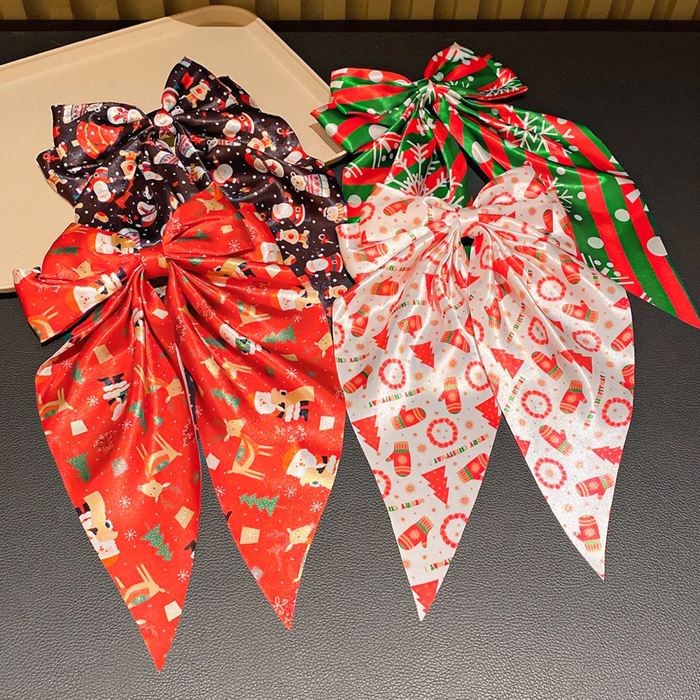 Mehrfarbige Haarspangen mit Schleife für Mädchen, Weihnachtselemente, Haarnadeln mit Schneeflocke, Weihnachtsmann, Rentier-Designs als Weihnachtsgeschenk