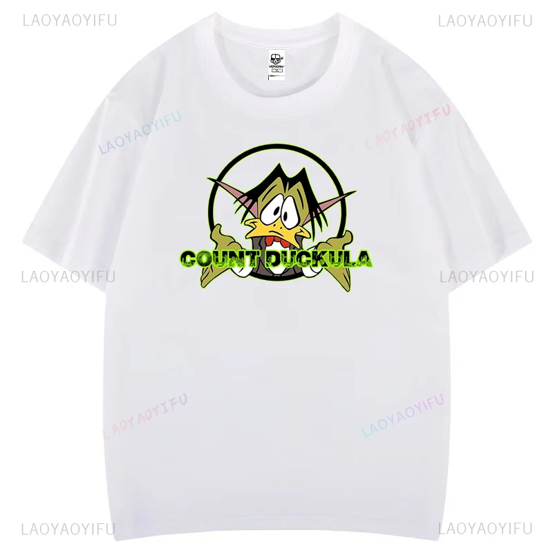 Cartoon Count Duckula Vegetarian Vampire Duck 80's Printed T-shirt Woman Man Summer High Quality Cotton T-shirts Movie Tops