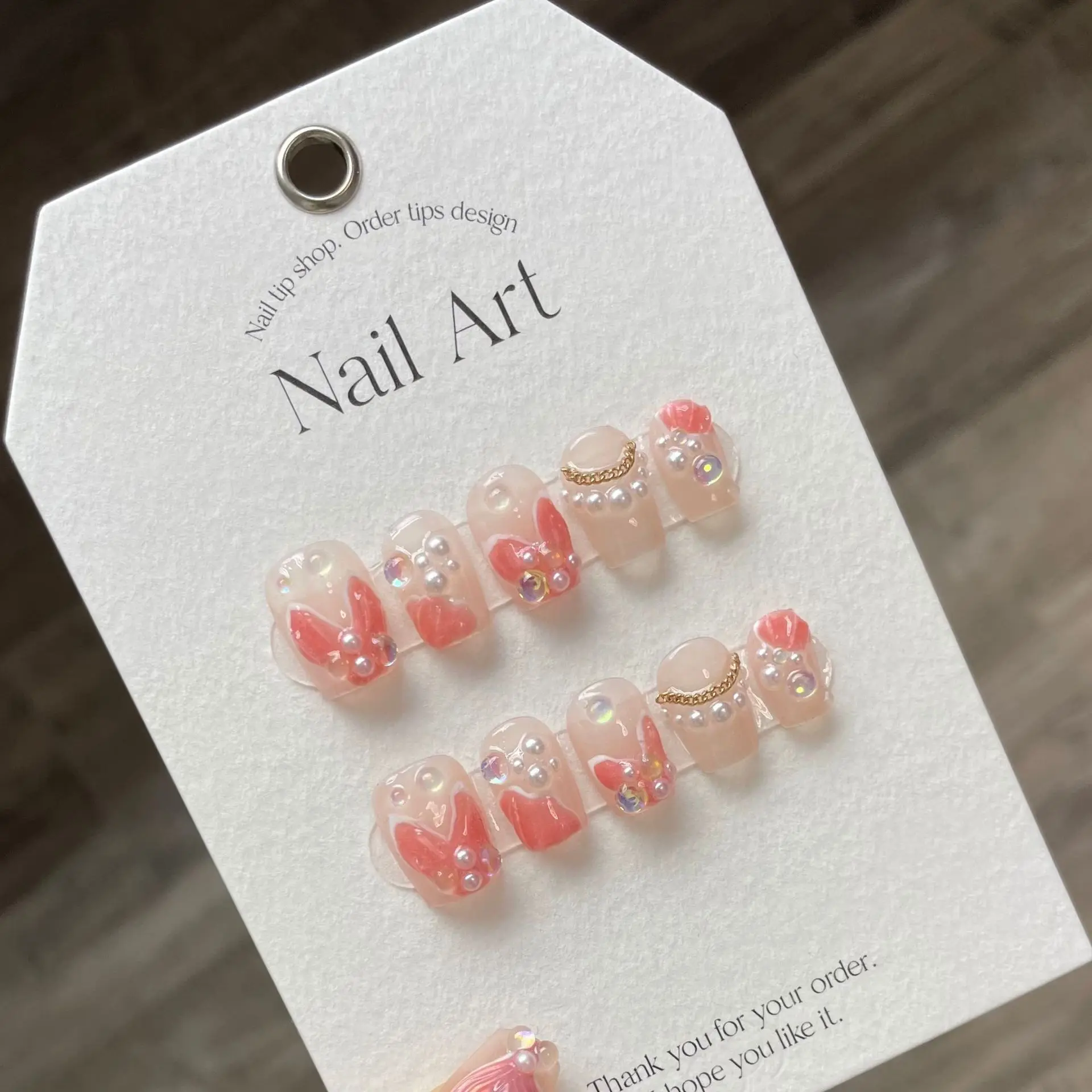 

Pearl Mermaid Handmade Press on Nails With Glue Gentle Style Ballet Wearable Fake Nails For Girl Advanced Korean Nail Art