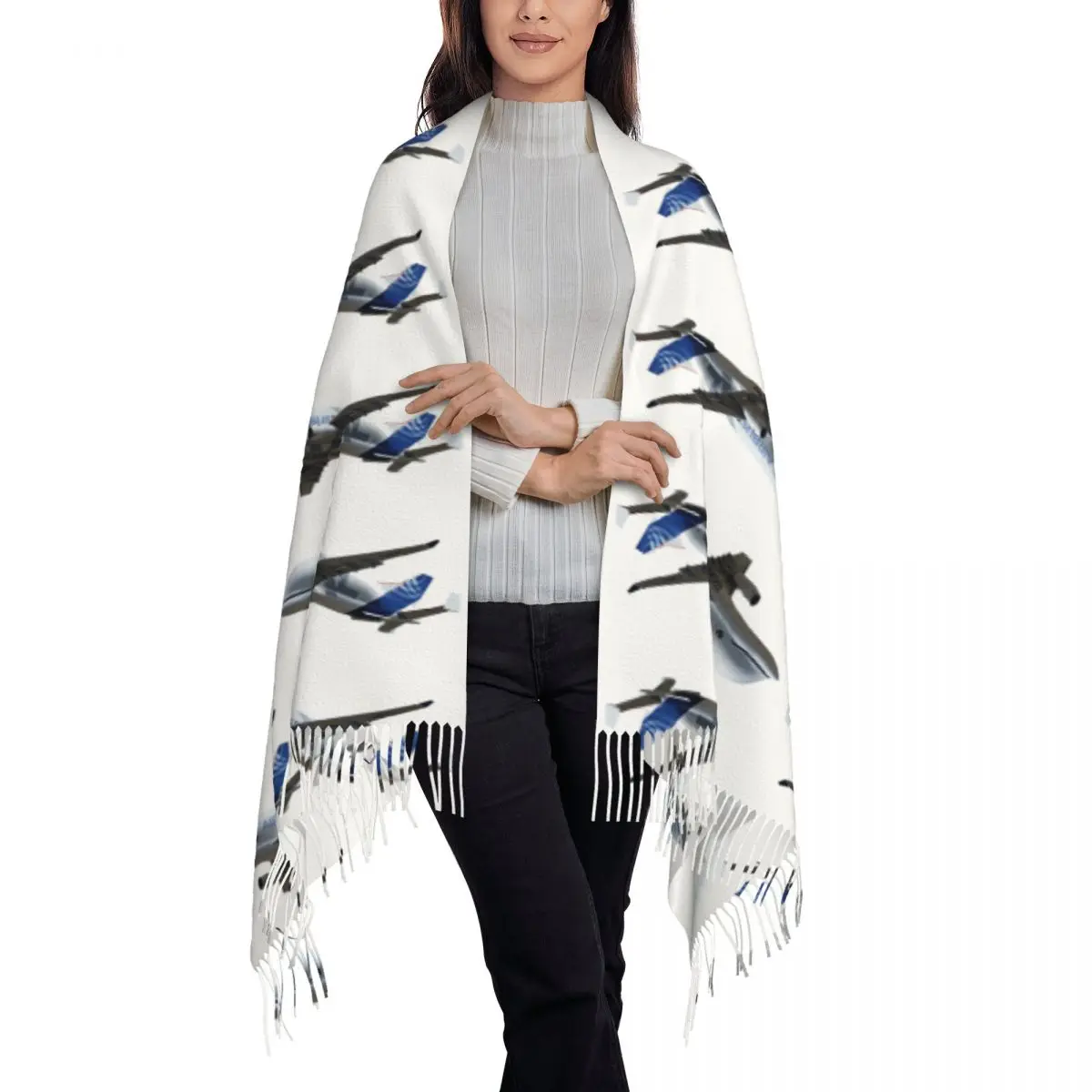 Airbus Beluga Scarf Tassel Scarves Women Soft Warm Shawls and Wraps Long Fall Winter Shawl Wrap