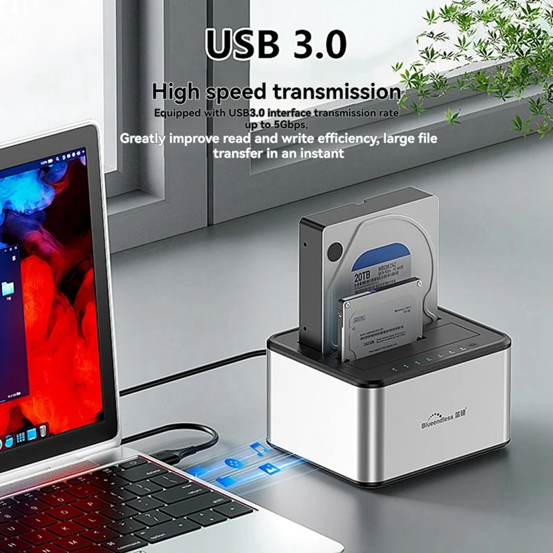 BLUEENDLESS Dual-Slot Hard Drive Docking Station Mechanical Solid-State Hard Drive Box For 2.5/3.5 Inch Hard Drive Dock