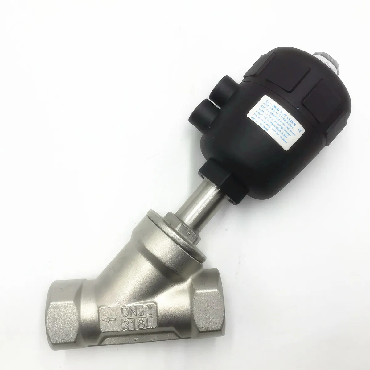 

3/4" BSP DN20 Stainless Steel 304 Single Acting Air Actuated Angle Seat Valve Normally Closed PTFE Sealing