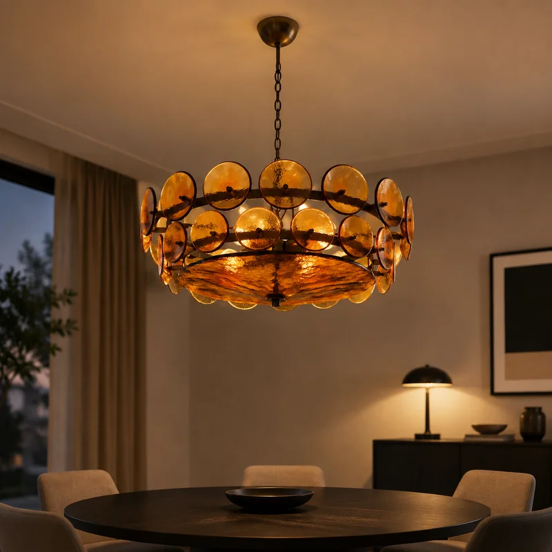 Modern Glass  Fixture  Textured Amber Round Plates Decorative Ceiling Fixture For Living Room Home Decor
