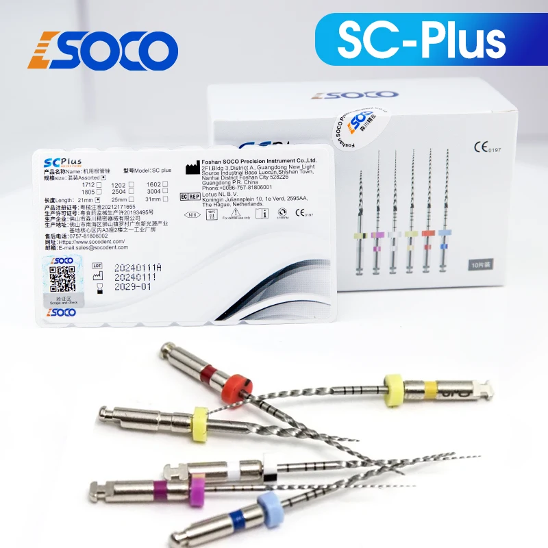 SOCO PLUS 6Pcs/Box Heat-Treated Rotary Nickel Titanium Endo Files Remarkable Anti-Breakage Strength  Root Canal Preparation