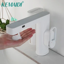 KEMAIDI-grifo con Sensor de inflado automático, grifería de fregadero de baño de un solo mango con dispensador de jabón, Combo montado en cubierta