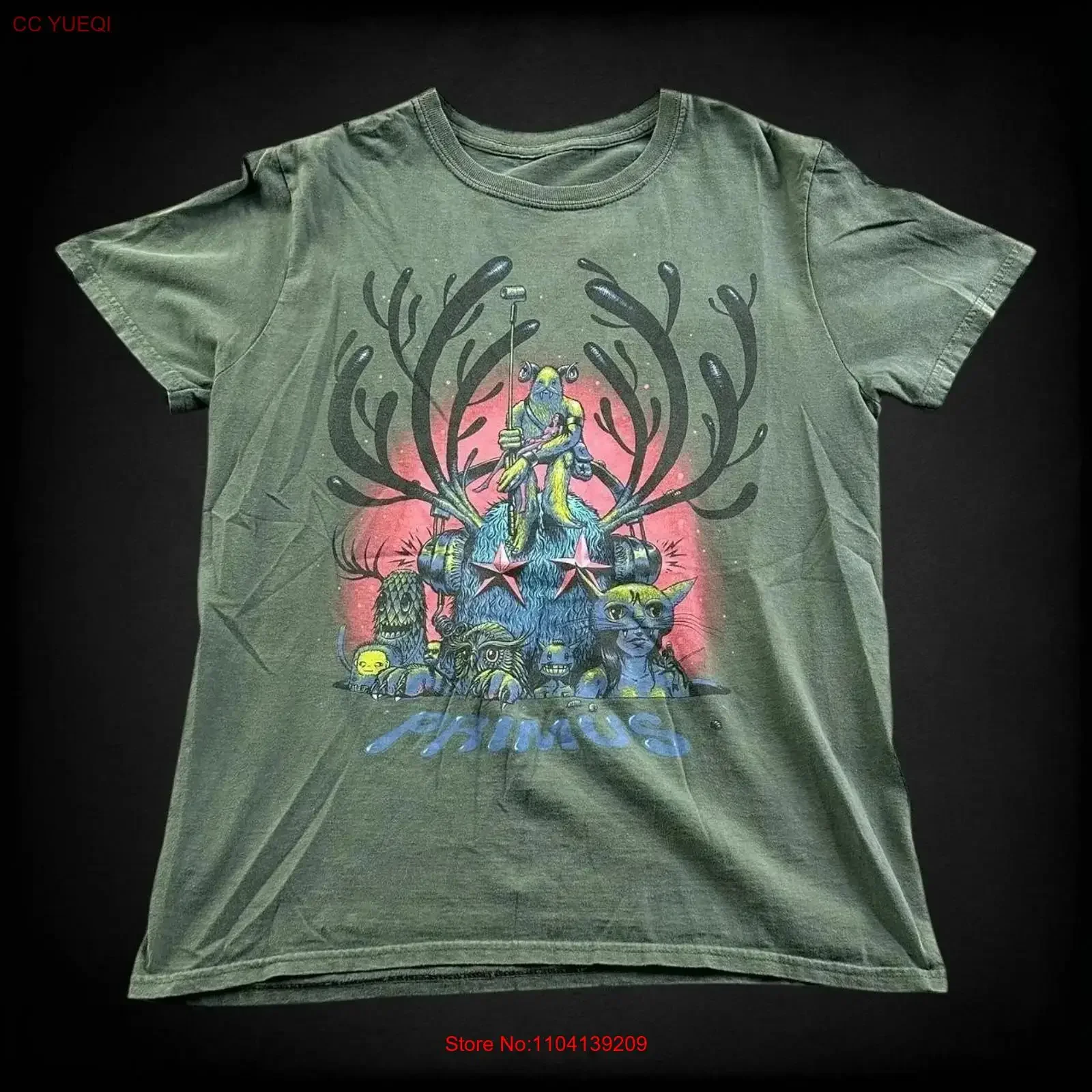 Primus 2012 tour short sleeve classic military green color T shirt long or sleeves vintage Washed graphic Casual Slightly