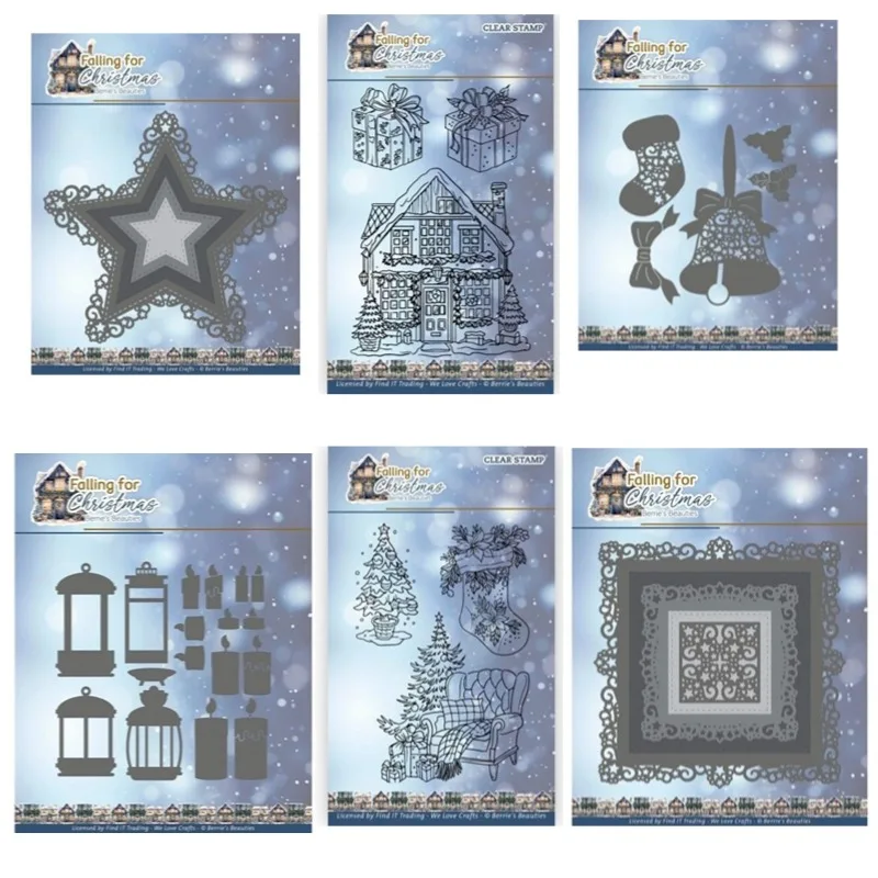 Christmas Square Frame House Star Beauties Falling Lights Metal Cutting Dies Silicone Stamps Scrapbooking Stencil Photo Album