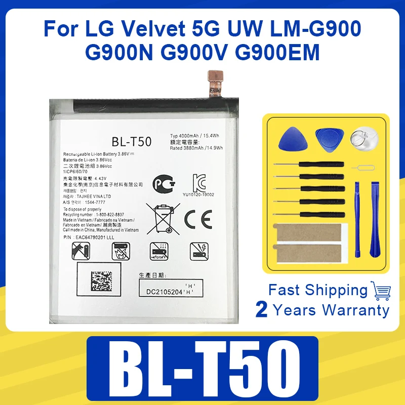 New Replacement Battery BL-T50 4000mAh Battery For LG For LG Velvet 5G UW LM-G900 G900N G900V G900EM+Free Tools +Track code