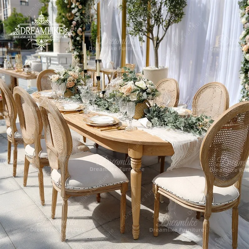 Outdoor Solid Wood Rectangular Dining Table for Weddings and Banquet Events Restaurant Party Dining Table