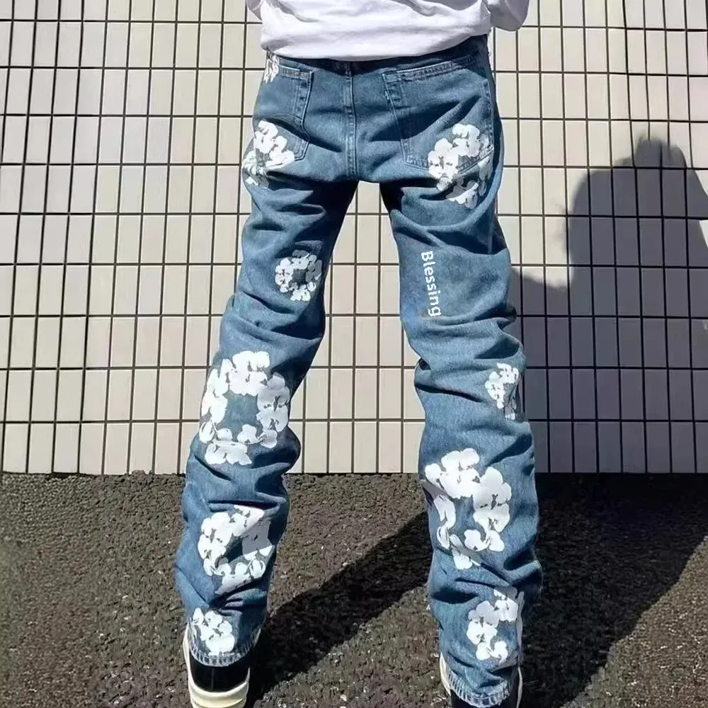 Korean Style Fashionable Embroidery Slim Fit Men's Jeans Casual Versatile Draped Straight Leg Denim Pants From China