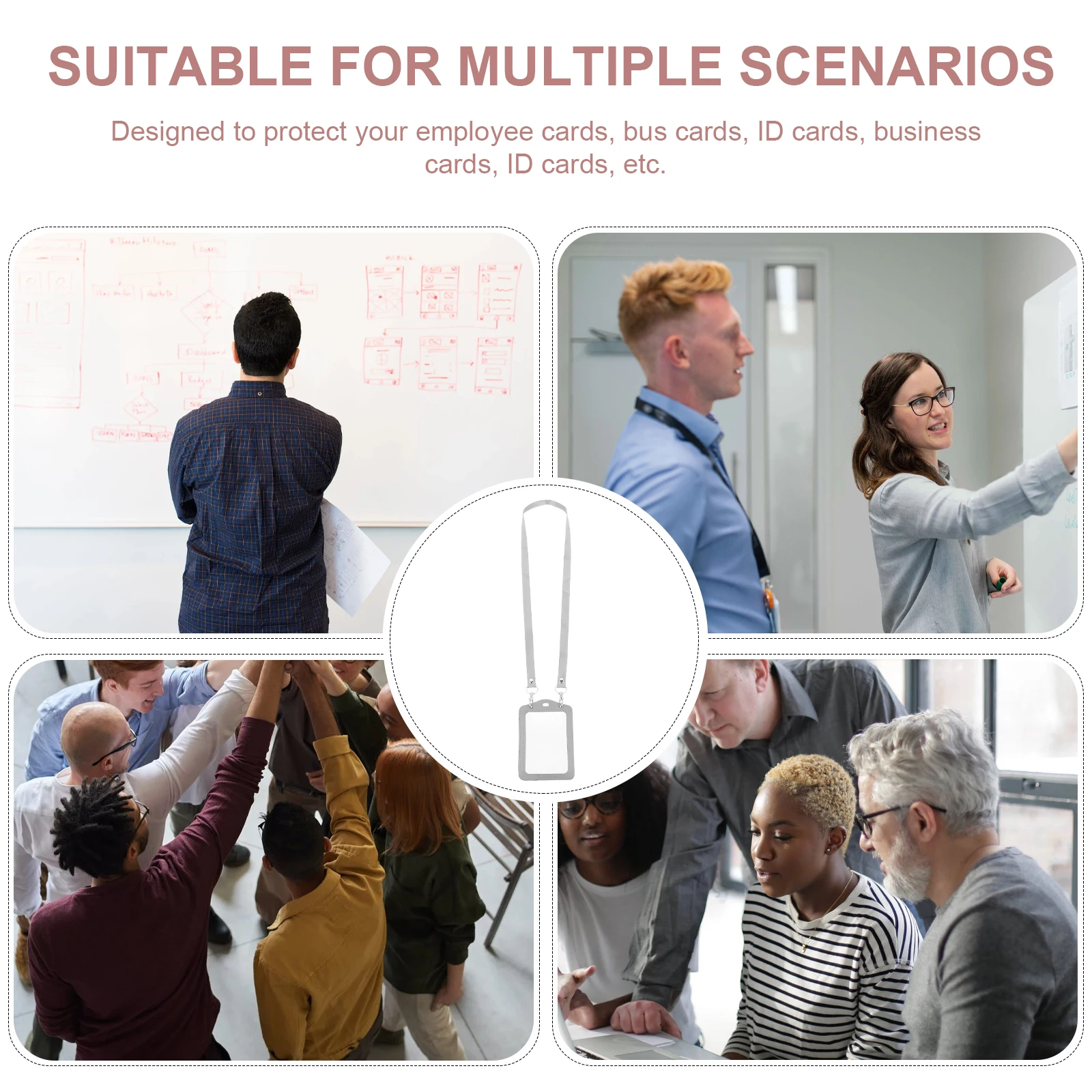 

Multi-Function Work Cards Holder Double-Sided Clear PU Cards Protective Cover Id Badge Slot Multi-Function Badge Holder