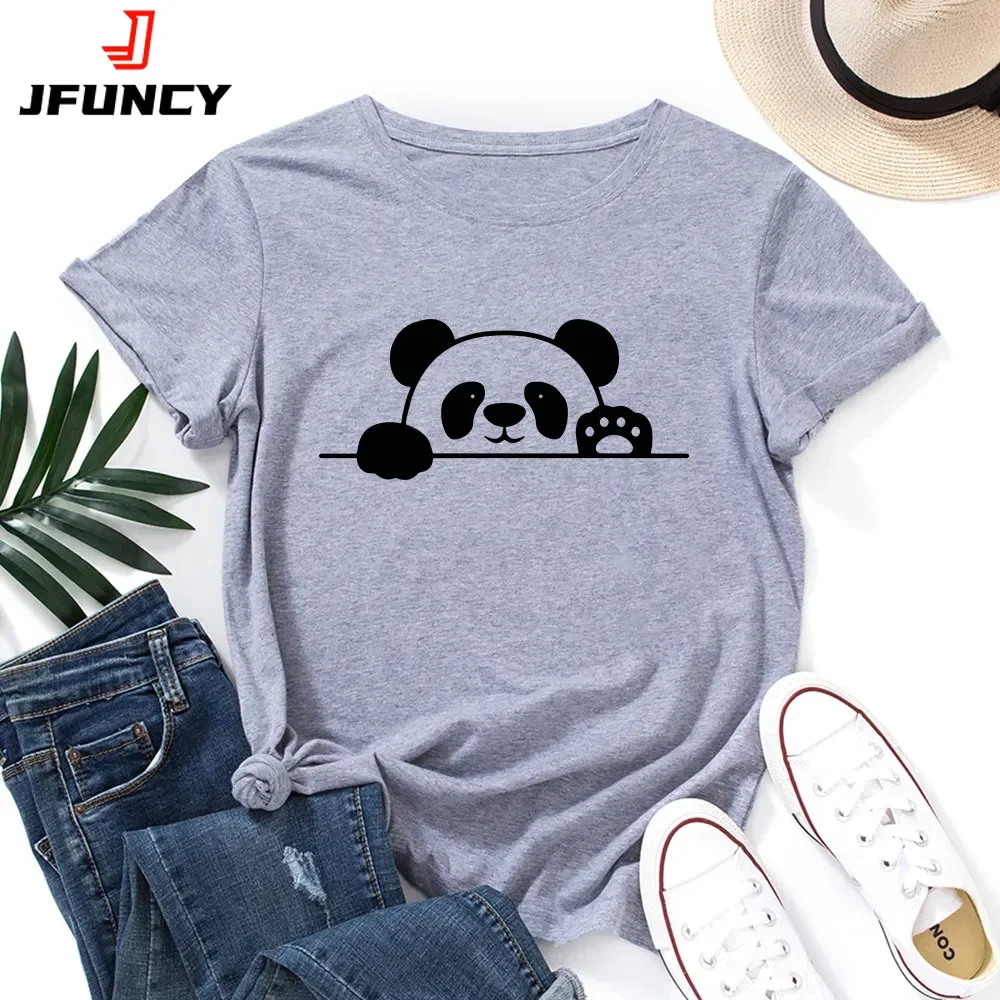 

Women Cotton T Shirt Panda Print Ladies Casual Tshirt 2025 Summer Oversized T-shirts Female Short Sleeve Tee Tops