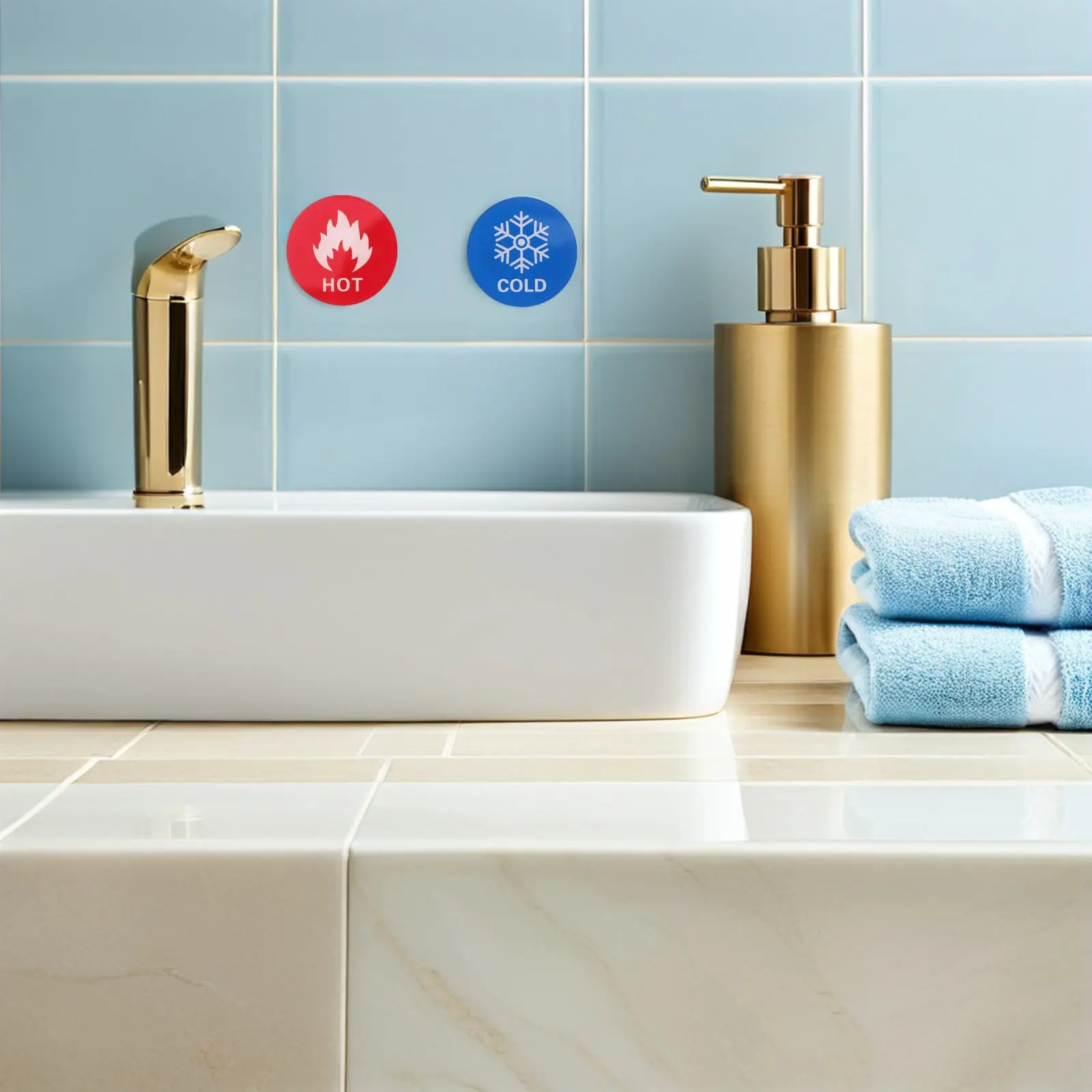20 Pairs Cold Hot Water Labels – Self-Adhesive Round Acrylic Faucet Stickers for Bathroom Kitchen Hotel Sink