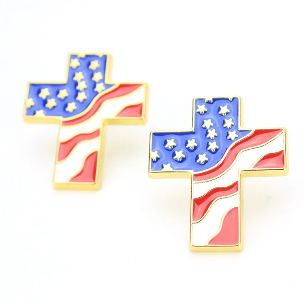

4pcs American Flag Cross Shaped Lapel Pin Metal Zinc Alloy Badge Costume Accessories For Festival Birthday Party Decoration Gift