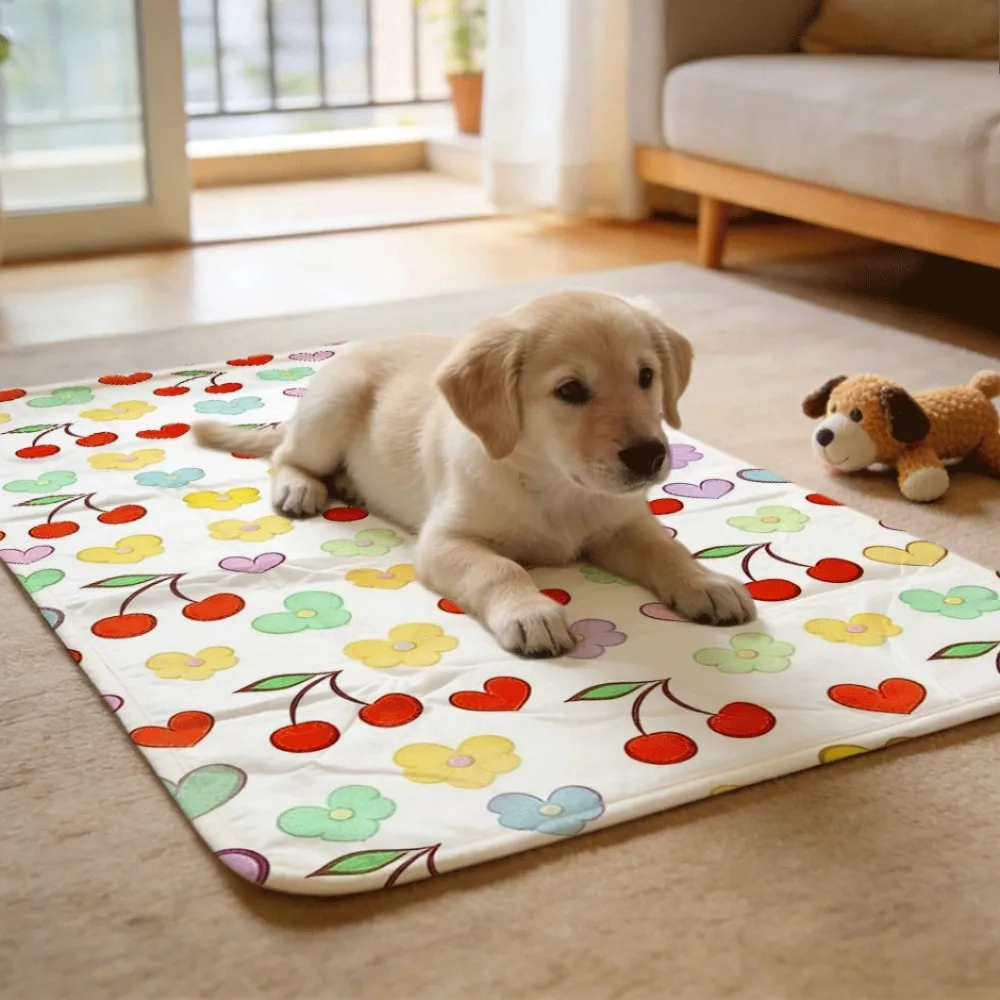 Cute colorful cherries hearts flowers Reusable Crate Training Pads Machine Washable Waterproof Liner for Pet Playpen
