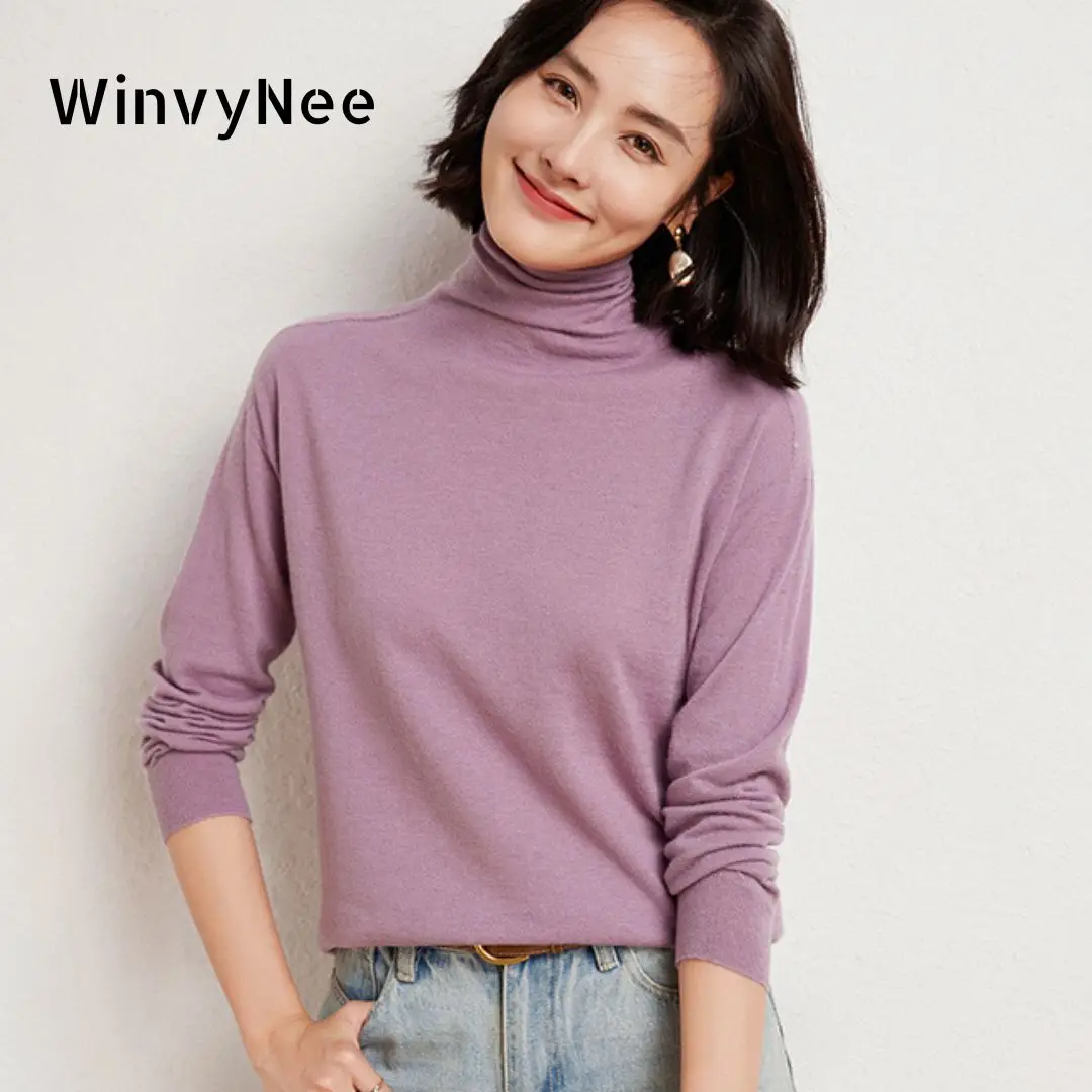 WinvyNee 2024 New Arrivals Women Merino Wool Sweater Autumn Turtleneck Casual Long Sleeve Outerwears Pullovers Winter A1263010