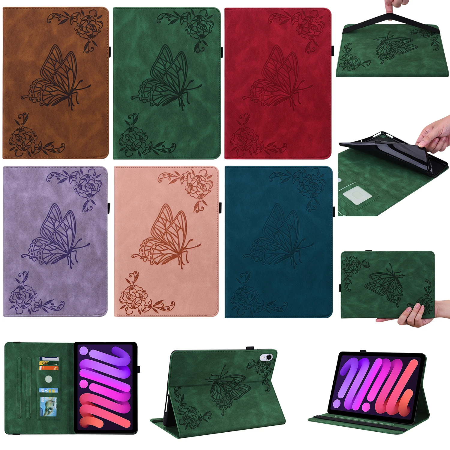 Flip Butterfly Tiger Embossed Case For Samsung Galaxy Tab S9 S9 Plus Stand Tablet Smart Cover Shockproof PU Leather Funda Coque