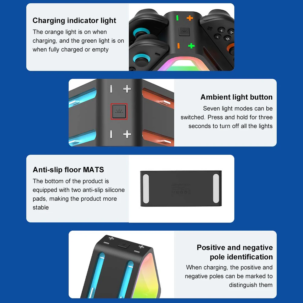 Зарядное устройство контроллера с RGB-подсветкой Зарядная станция Подставка для зарядного устройства для аксессуаров Nintendo Switch2 Joy-Con