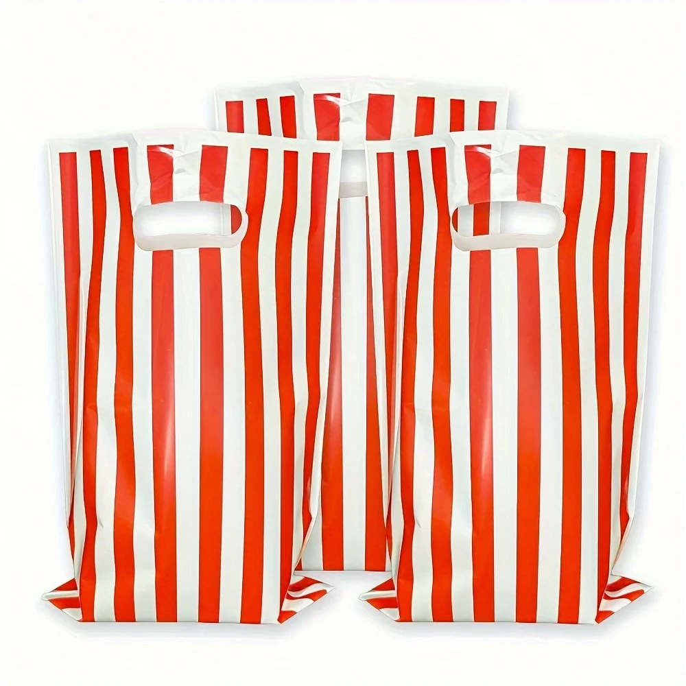 10-20pcs simple striped plastic bag candy snack party with handle gift bag holiday birthday gift bag