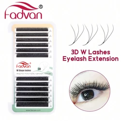 Fadvan 3D W Lashes 0.07 D Premade W Fan Lash Extensions Natural Soft Black W Style Lashes Faux Mink Individual Lashes