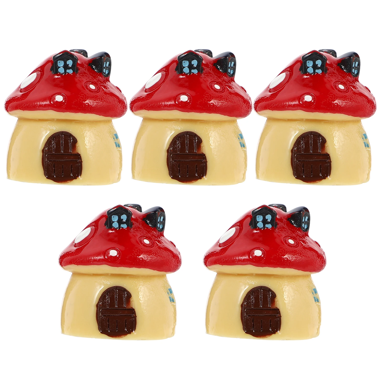 

5 Pcs Mushroom Houses Decorations Resin Miniatures Red Color Cartoon Toys Garden Ornaments Outdoor Bonsai Props