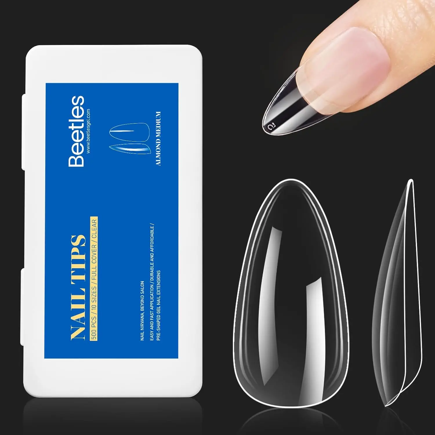 

Gel Nail Tips Almond Medium Shape 500Pcs Pre Shaped Soft Full Cover False Nails for Gel Polish Soak Off Easy Extensions