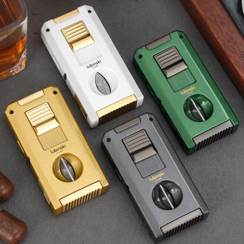 

LUBINSKI Zinc Alloy Cigar Lighter Dual Straight Punch With Cigar Opener Dual Cigar Clipper Windproof Lighter Men's High-end Gift