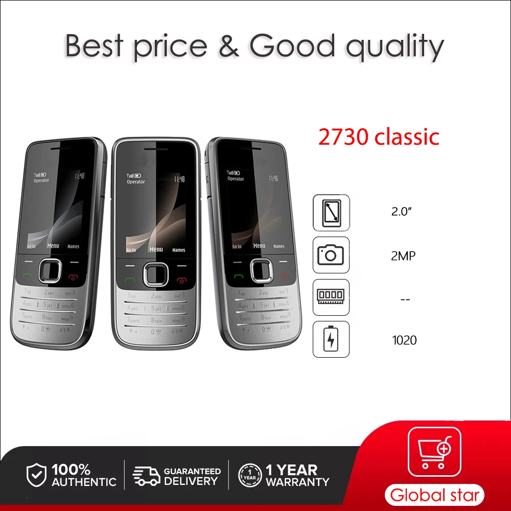 Téléphone portable classique débloqué d'origine, 2730, 3G, clavier russe, arabe, hébreu, fabriqué en Finlande, livraison gratuite