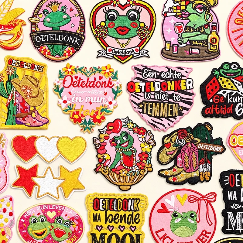 Parche bordado termoadhesivo con el emblema de Oeteldonk – Aplique de carnaval de los Países Bajos para proyectos de decoración de ropa, insignias de carnaval de la rana