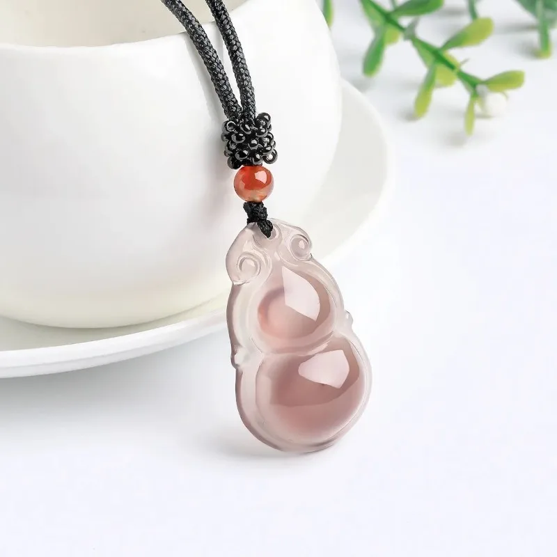 Natural Smoky Purple Ice Agate Jade Chalcedony Gourd Pendant, Jade Gourd (Fulu) Pendant, Men's and Women's Neck Decoration