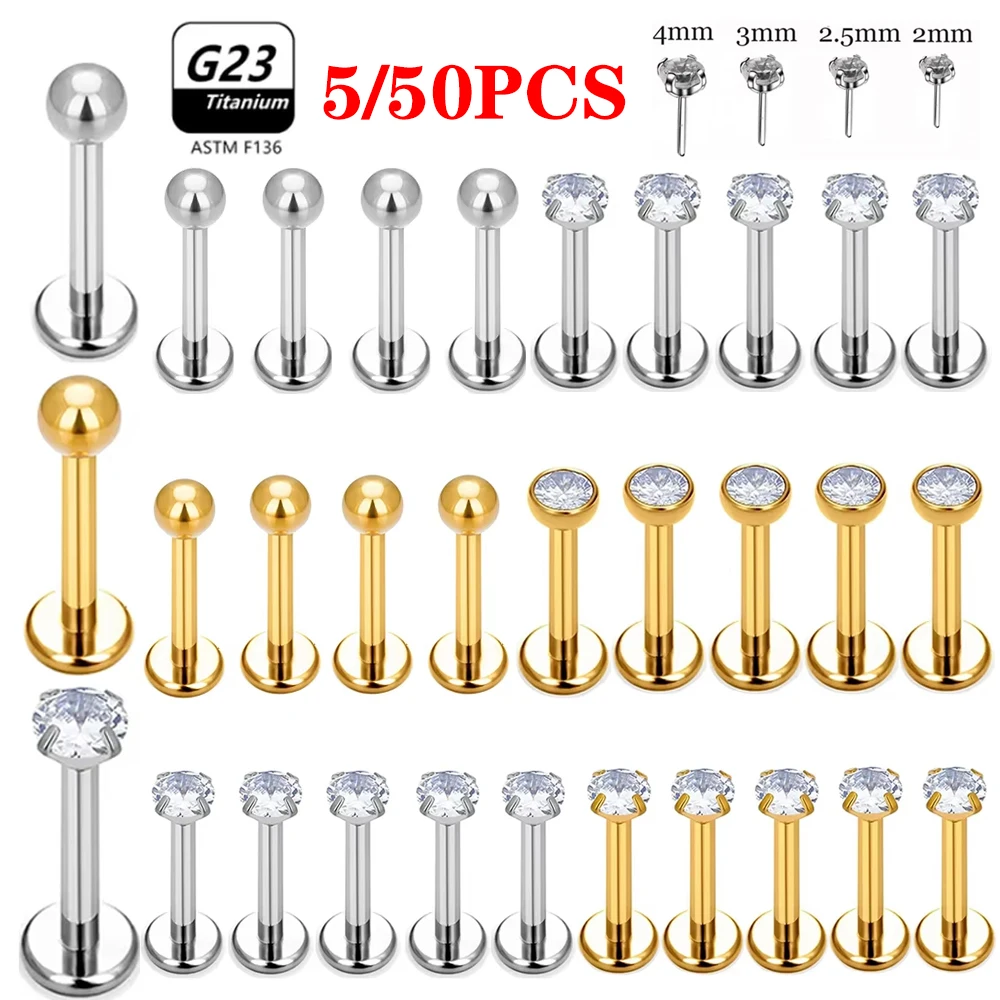 5/50 قطعة ASTM F136 ثقب Labret الشفاه الأنف وأقراط للنساء 20/18/16 جرام G23 التيتانيوم مجوهرات للجسم بالجملة