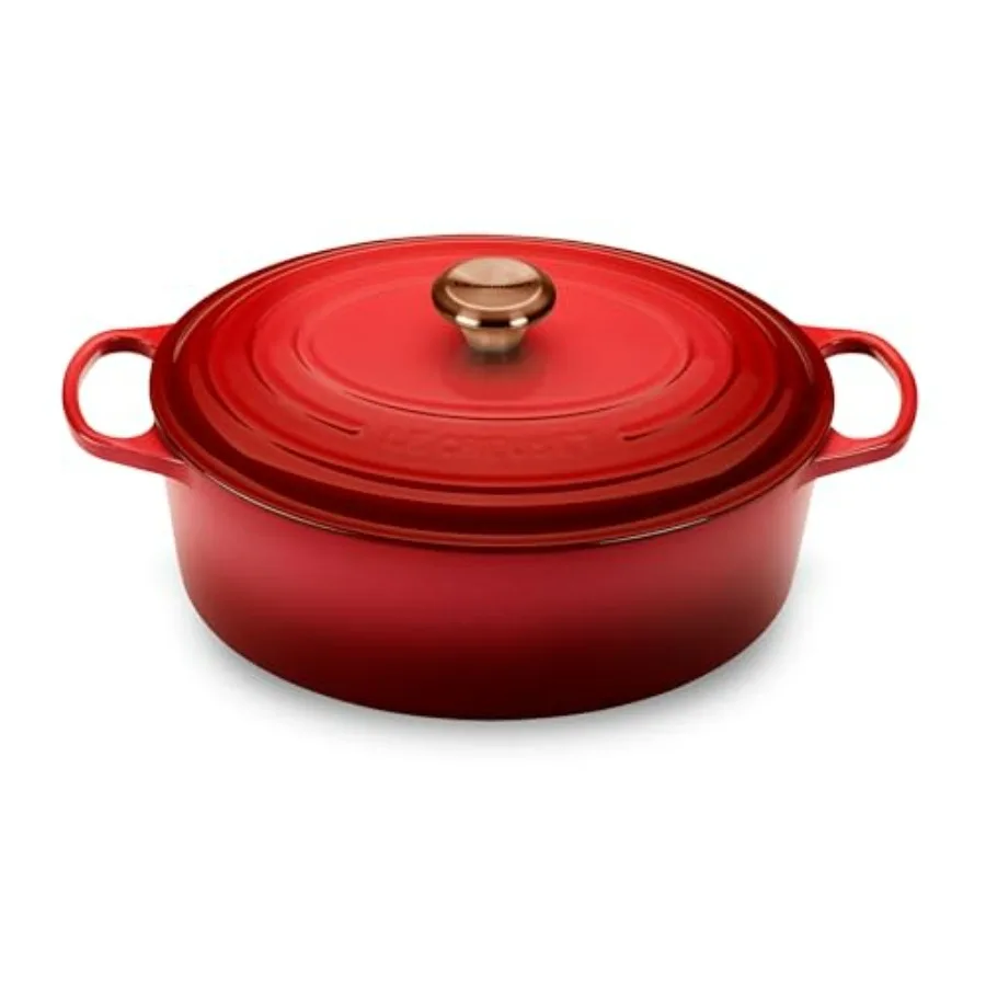 

Signature 8quart Oval Dutch Oven with Copper Knob Enameled Cast Iron Cerise