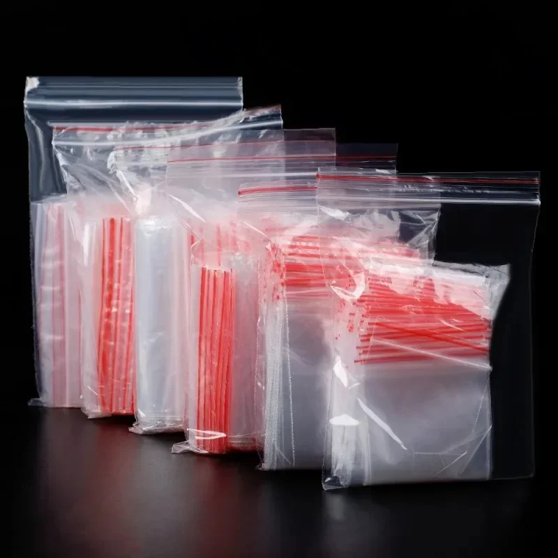100 Uds. Bolsas autoselladas transparentes bolsa de almacenamiento para conservación de alimentos bolsa de embalaje de joyería reutilizable resellable de plástico con cremallera