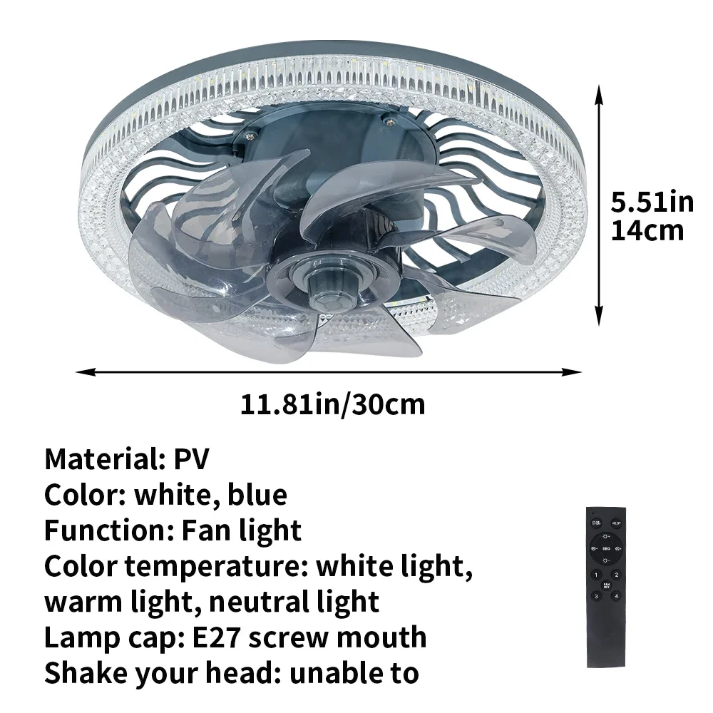 Imagem -06 - Ventilador de Teto Inteligente com Controle Remoto com Iluminação Led Lâmpada com Luzes E27 Base Conversora para Sala de Estar