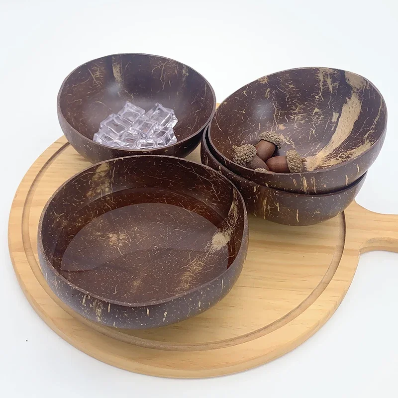 Creative Natural Coconut Bowl,Smoothie Bowl Wood Set,Eco Friendly,Fruit Salad Noodles Rice Ice Cream Tableware,Decoration Bowl