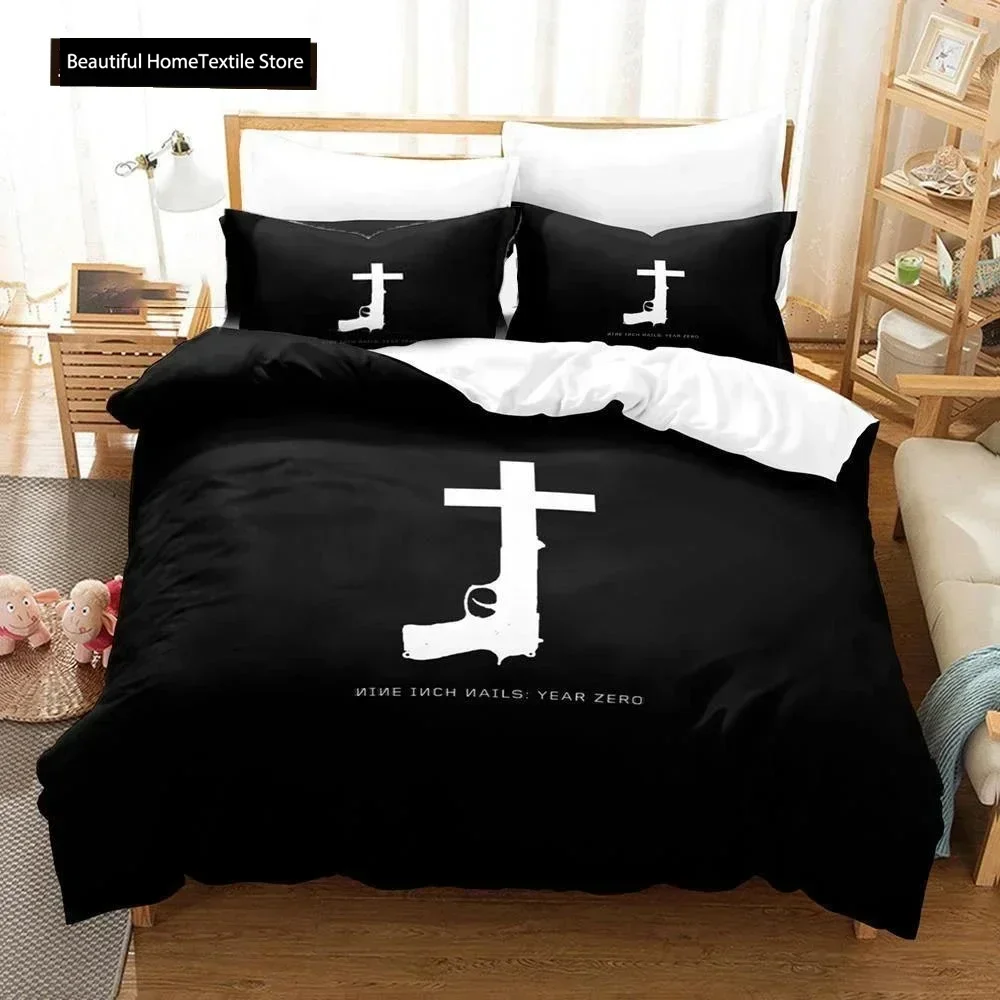 Nine Inch Nails NIN Bedding Set Boys Girls Twin Queen Size Duvet Cover Pillowcase Bed Boys Adult Fashion Home Textileextile