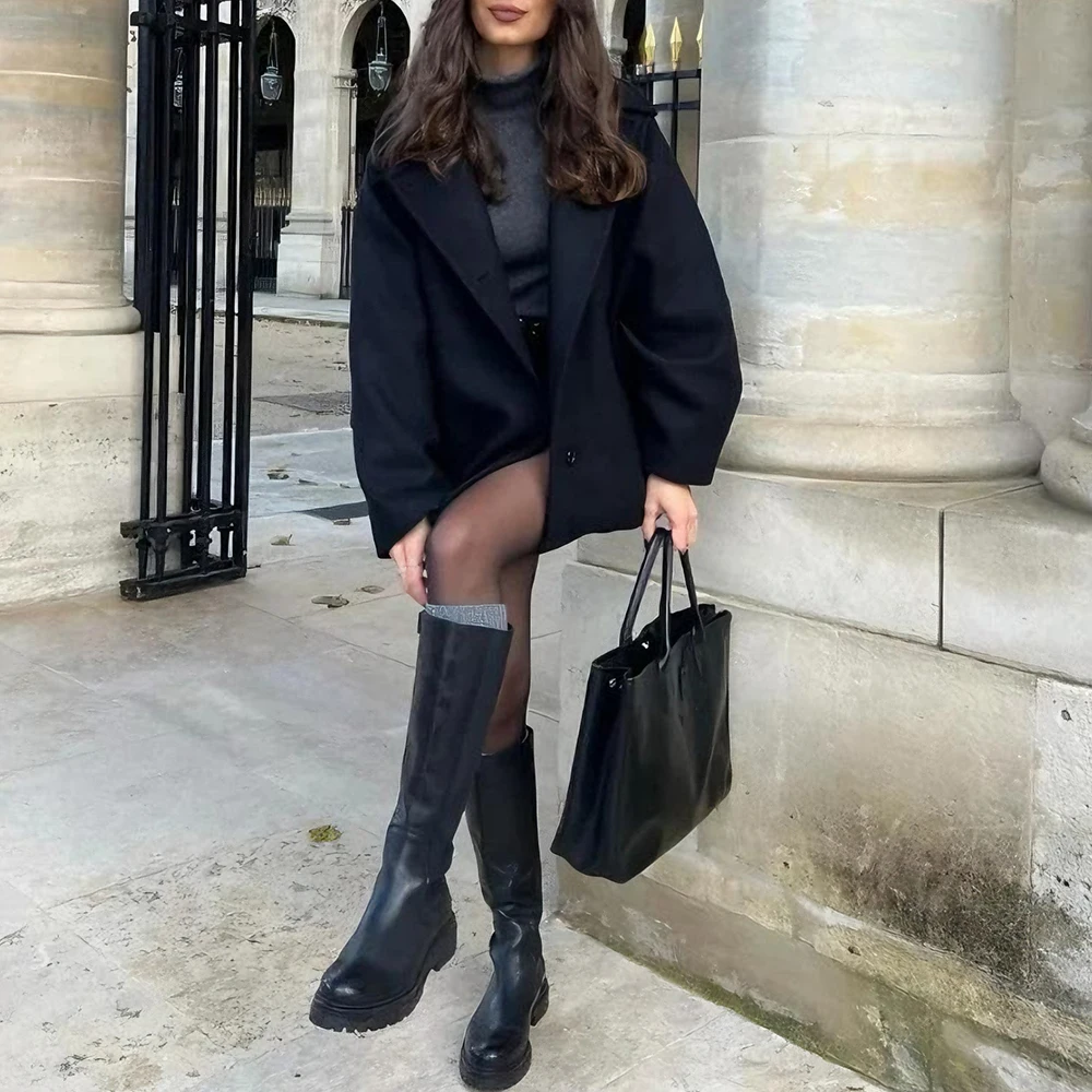 المألوف النمط الفرنسي قصيرة طول كم طويل مزيج الصوف معطف طوق معطف المرأة ربيع الخريف الشتاء ملابس خارجية