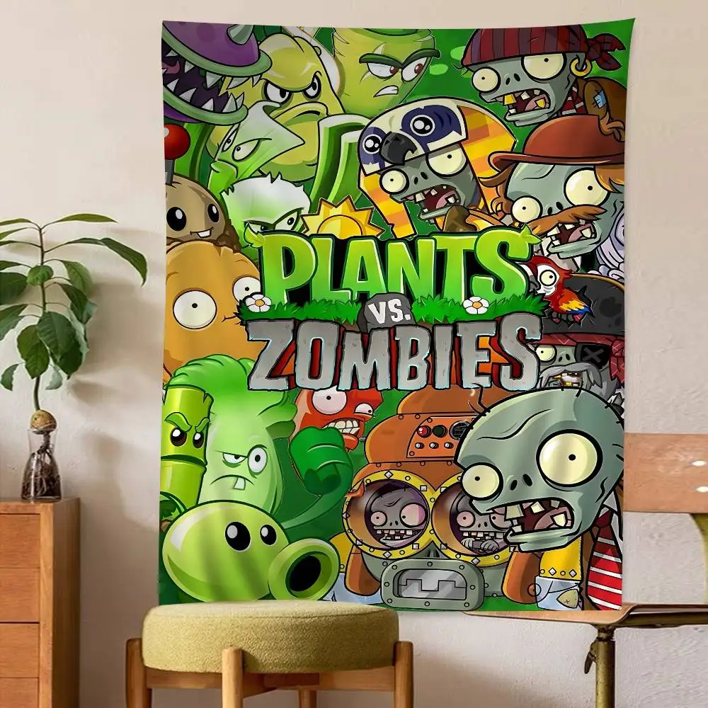 Tapiz de juego clásico P-Plants Vs z-zombies, estampado artístico, tapiz de pared japonés, colgante de pared de Anime, decoración del hogar