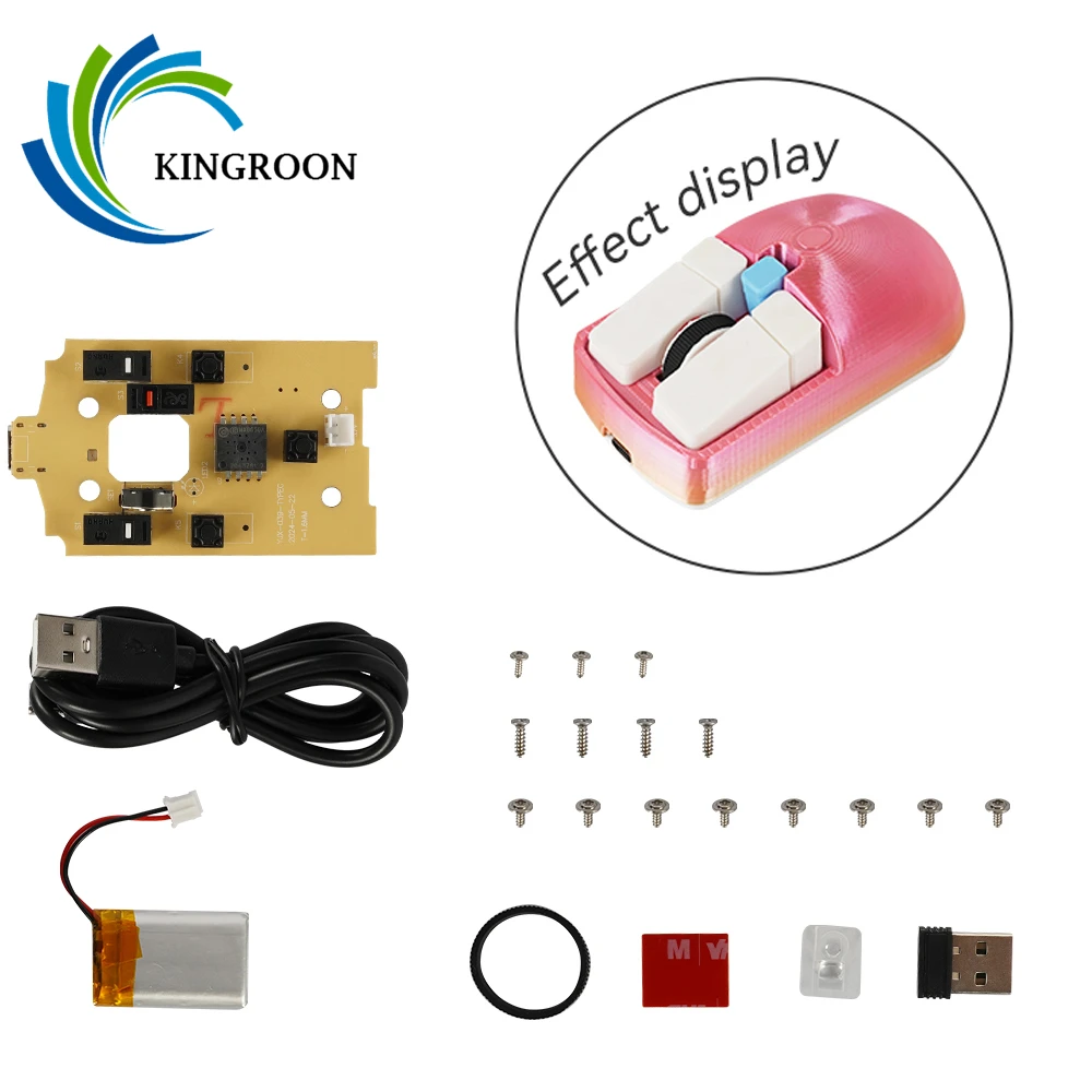 KINGROON 3D Printing DIY Model Wireless Mouse With Battery USB Rechargeable, Fit Laptop Computer PC,  NOT include Print Part