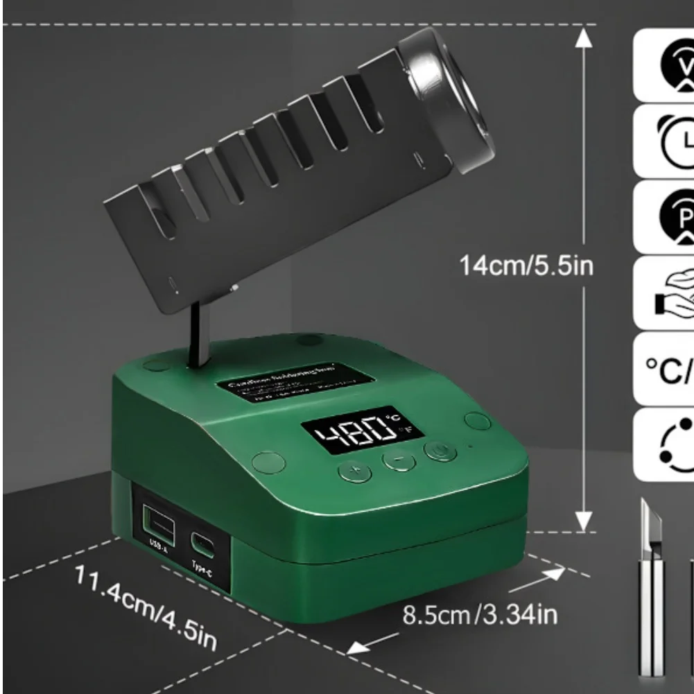 Cordless Soldering Iron 18V Reaches 572F Rapidly Adjustable Temperature from 180 to 480C Memory Function and Auto Shut Off