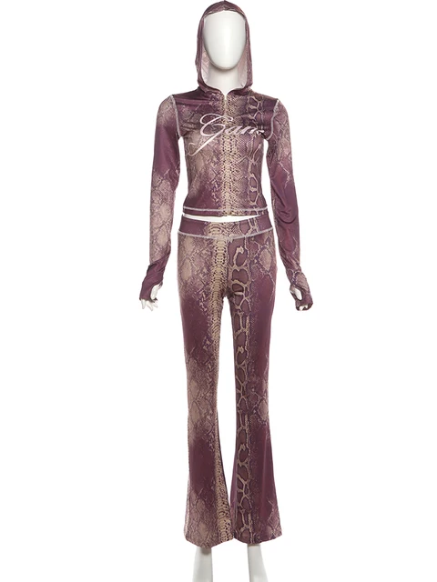 Weird Puss Letter Snake Print Tracksuit 2-Piece Set Women Patchwork Zip Jacket+Pants – view 6