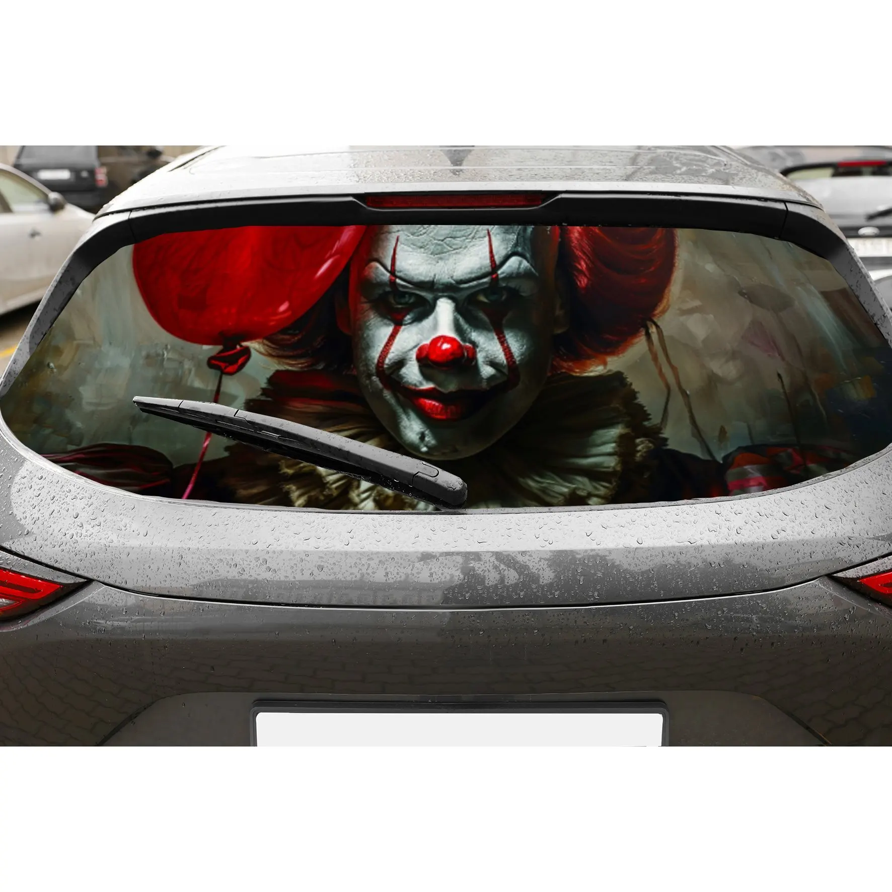 

Terrifying Joker PVC Perforated Car Vinyl Wraps, Privacy Enhancing Design for Rear Window, Car Rear Windshield Sticker for Most