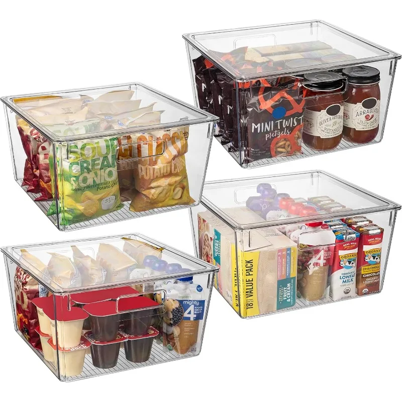 Plastic Storage Bins with Lids XL – Perfect Kitchen Organization or Pantry Storage